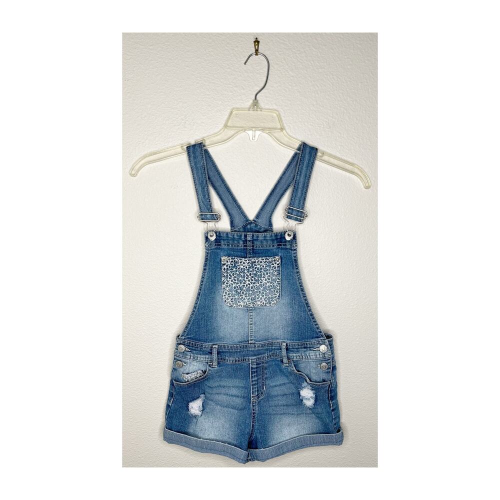 JORDACHE Girl’s White Floral Appliqué Overalls Size Large (10-12)